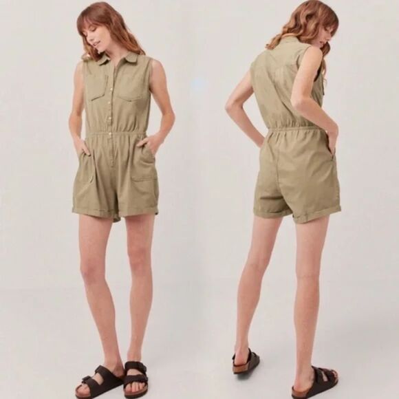 Pact Pants - PACT Organic Cotton Sleeveless Romper - Taupe/Tan XXL